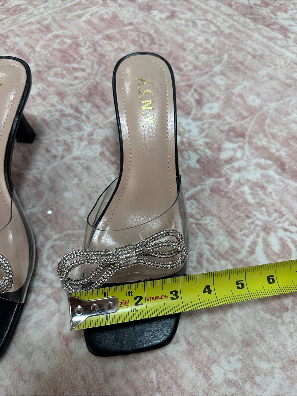 NEW 🖤 Y2K Crystal Bow Clear Strap Slip On Heels - Picture 7 of 9